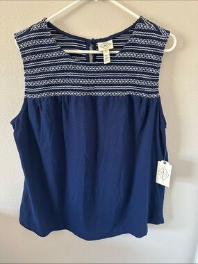 St. John's Bay Navy Tank with White Embroidered Yoke Detail